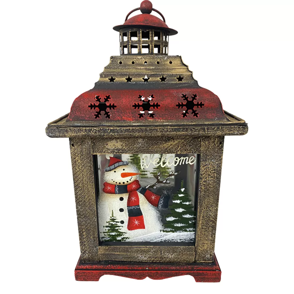 Christmas Forever WOODEN LANTERN 11″H W/SNOWMAN DESIGN 7″X7″X11″