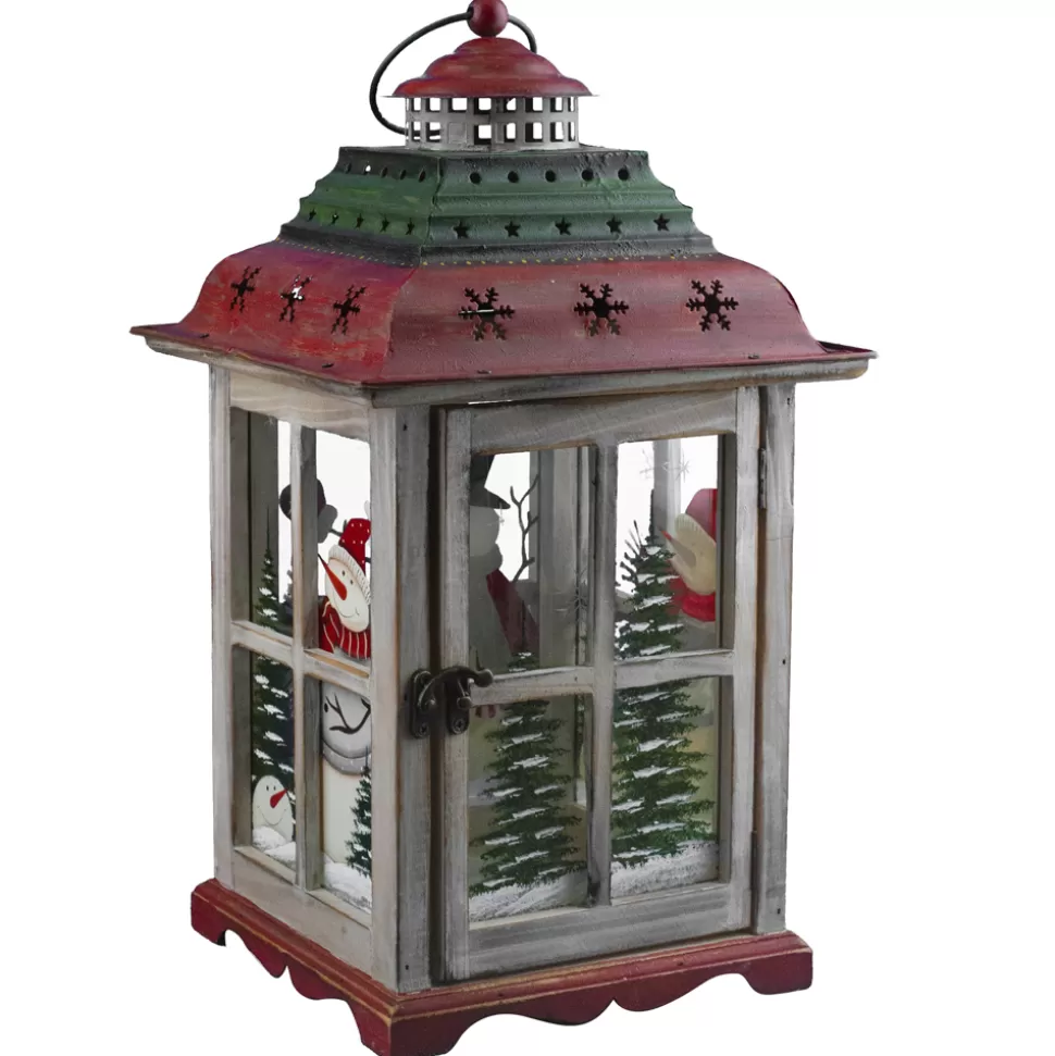 Christmas Forever WOODEN LANTERN 16″H W/ SNOWMAN SCENE
