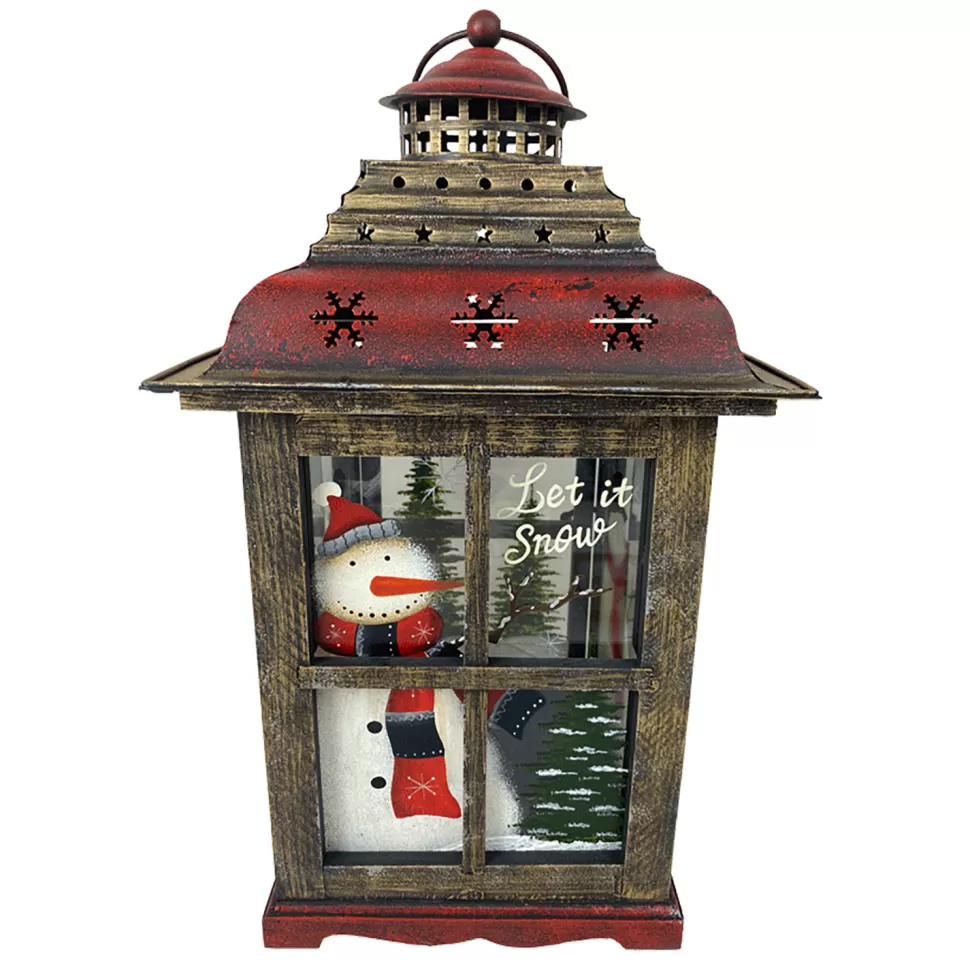 Christmas Forever WOODEN LANTERN 17″H W/SNOWMAN DESIGN 9″X9″X17″