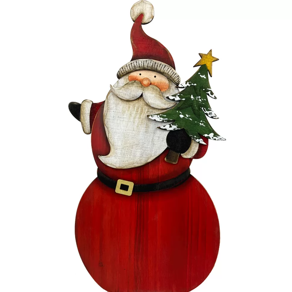 Christmas Forever WOODEN SANTA 9″X18″ W/TREE W/EASEL