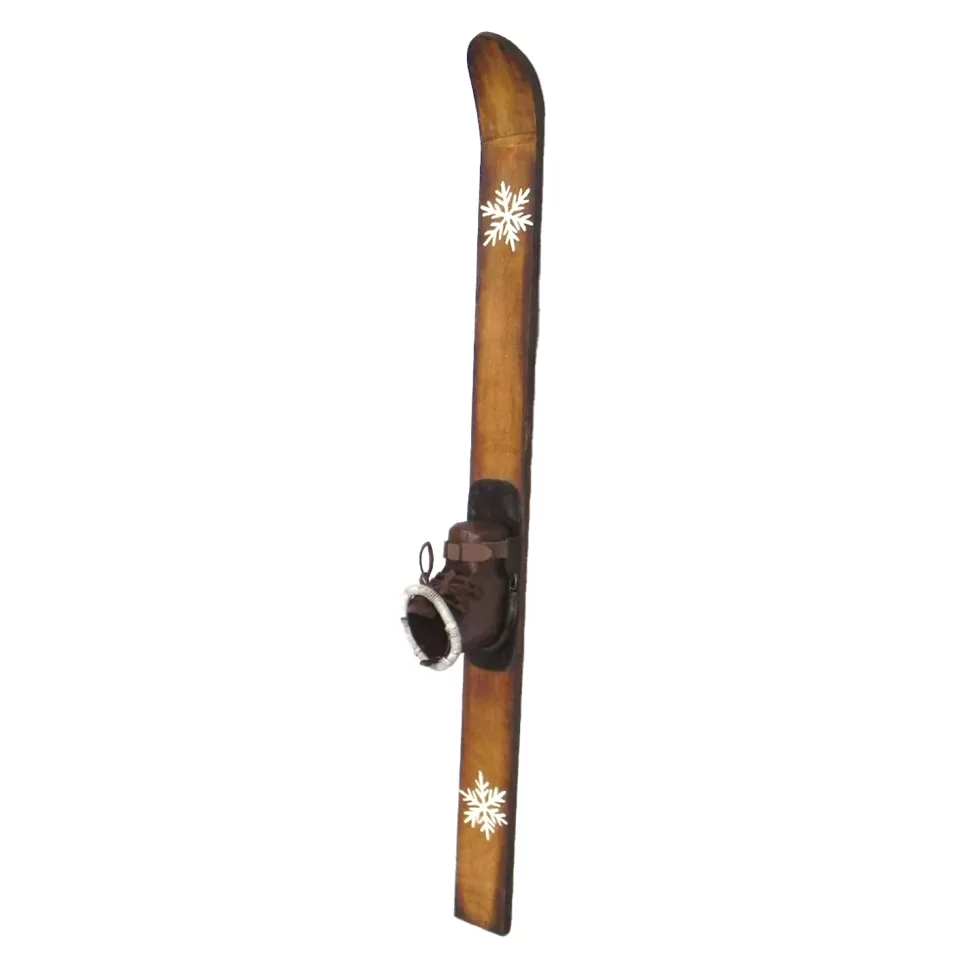 Christmas Forever WOODEN SKI BOARD W/ SHOES 30″ BROWN/NAT
