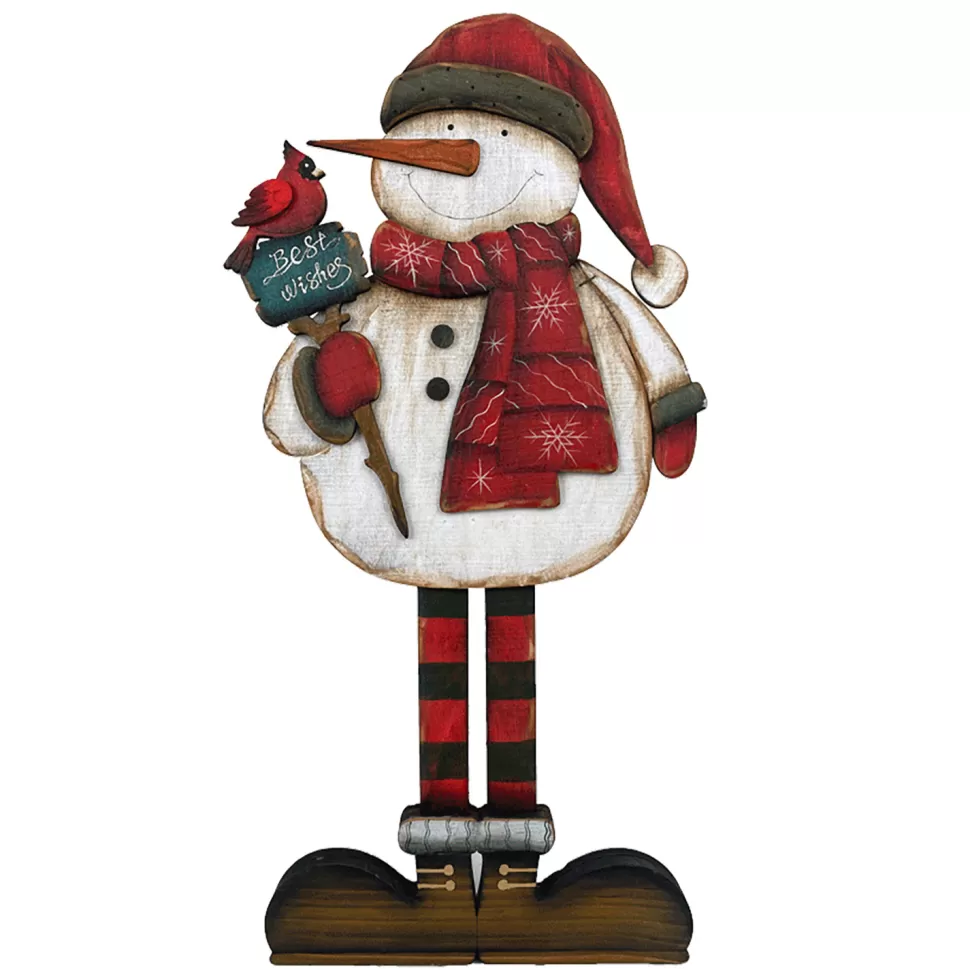 Christmas Forever WOODEN SNOWMAN 9″X18″ W/CARDINAL STAKE W/ EASEL