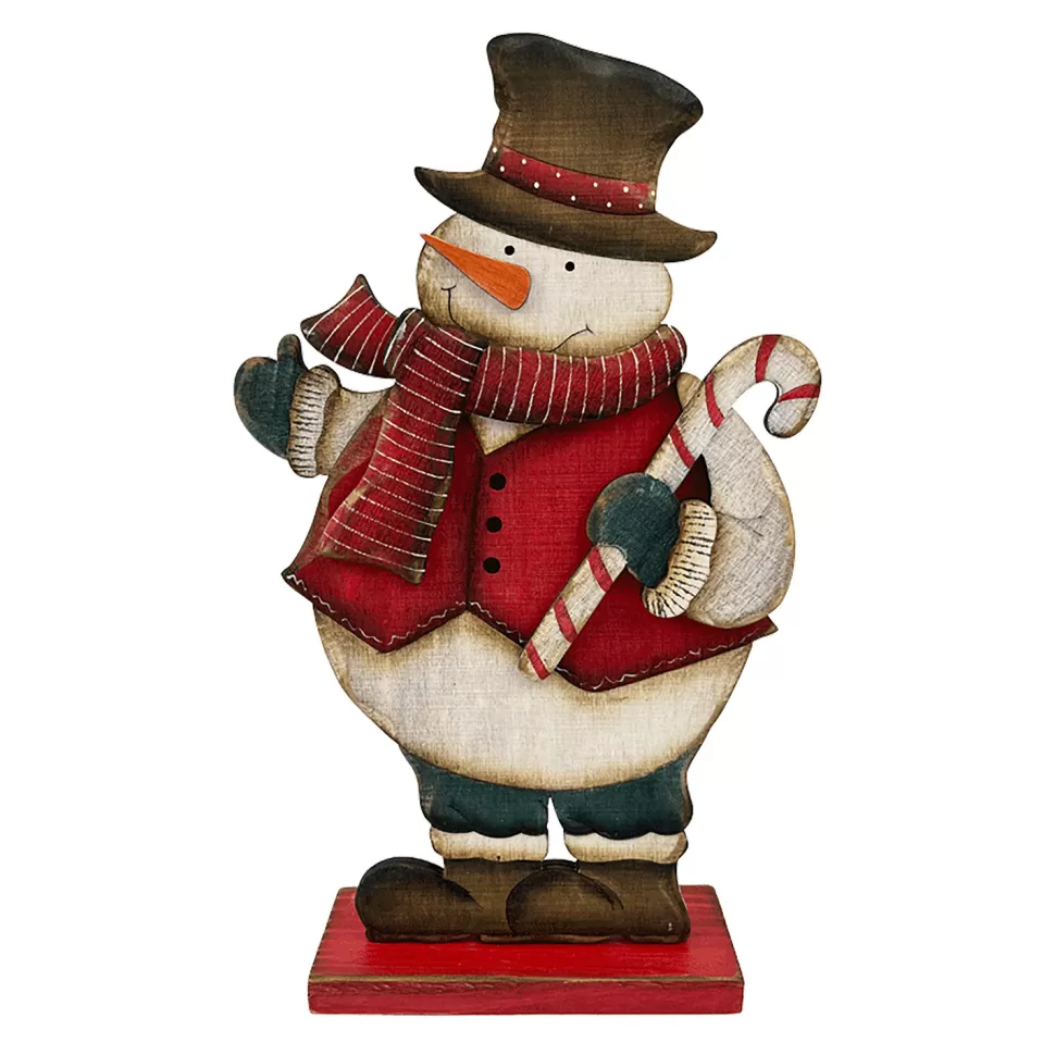 Christmas Forever WOODEN SNOWMAN STAND 12.5″ HOLDING CANDY CANE