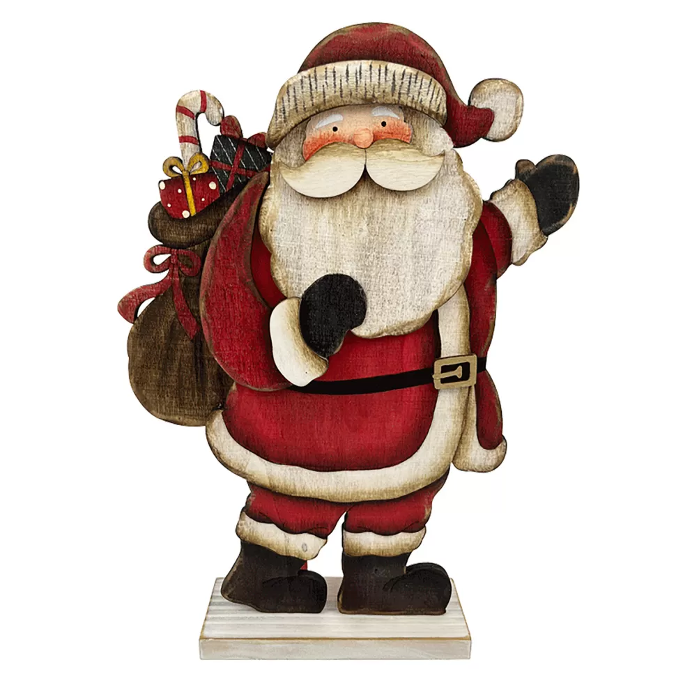 Christmas Forever WOODEN TRADITIONAL SANTA STAND 12.5″ CARRYING GIFT