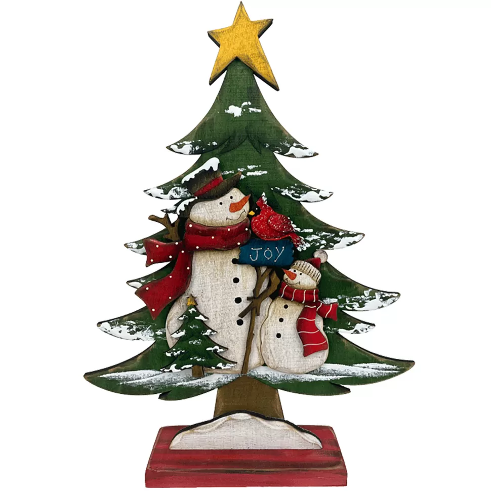 Christmas Forever WOODEN TREE W/SNOWMAN 11″X2″X15″ W/ BASE