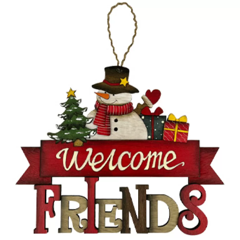 Christmas Forever WOODEN WALL DECOR SNOWMAN 9.5″ W/”WELCOME FRIENDS”
