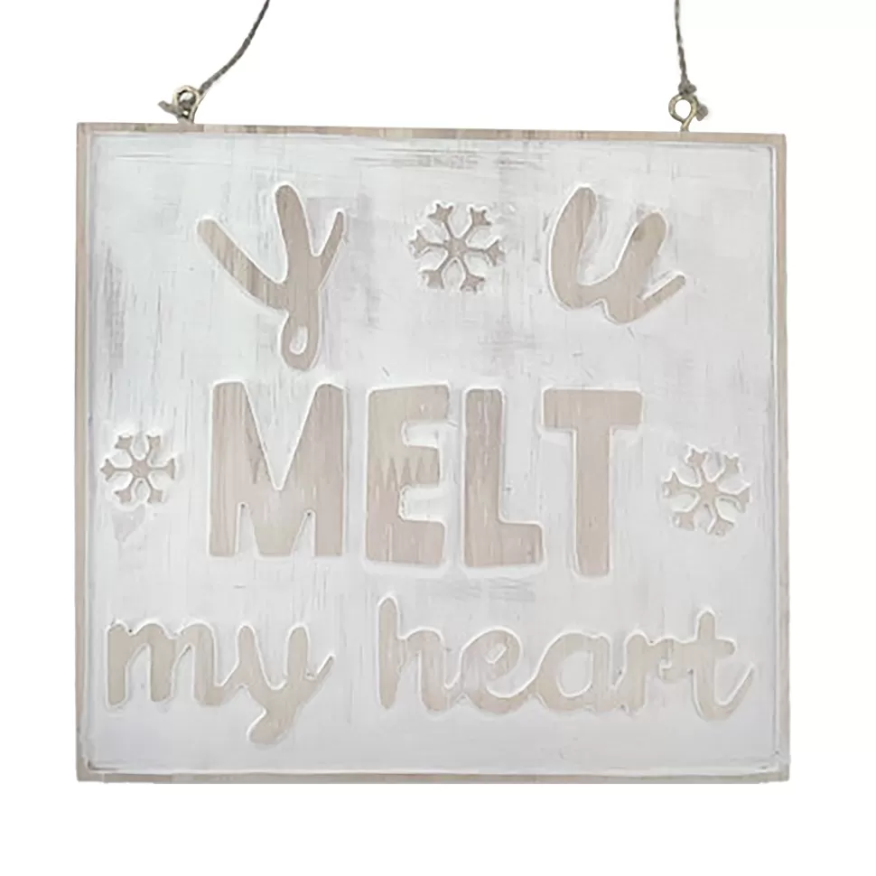 Christmas Forever WOODEN WALL DECOR “YOU MELT MY HEART” 6.5″x6.5″ NATURAL/WHITEWASHED