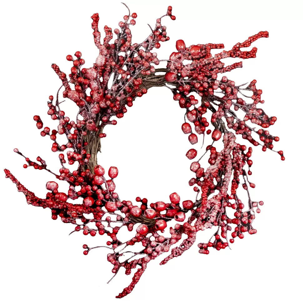 Christmas Forever WREATH BERRY 24″ RED MIXED BERRY FROSTED