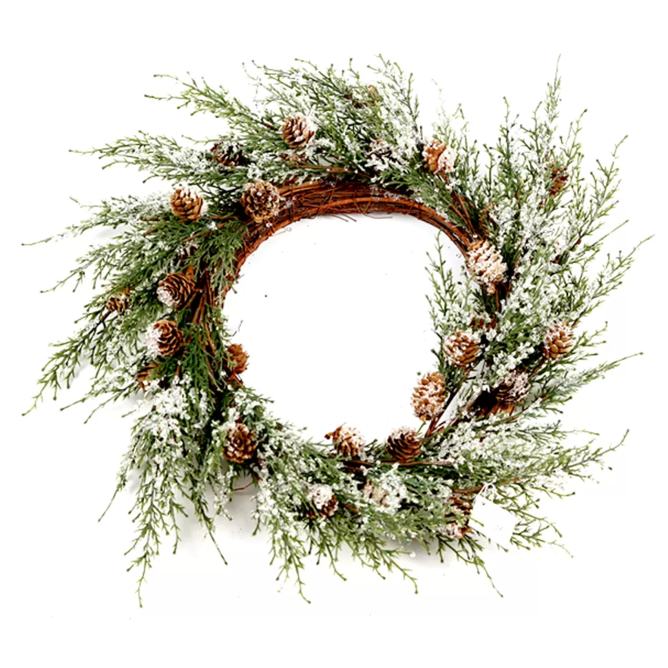 Christmas Forever WREATH CEDAR 20″ FROSTED/ ICED W/ PINE CONE