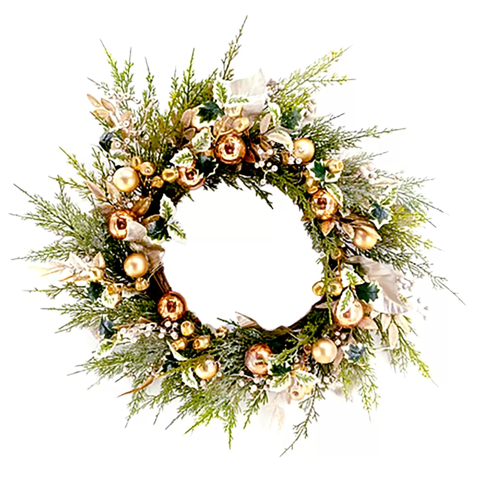 Christmas Forever WREATH CEDAR 24″ DECORATED W/ COPPER BALLS