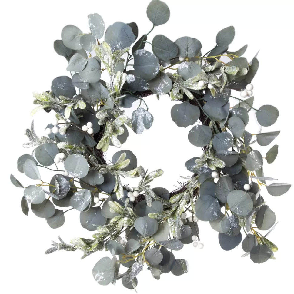 Christmas Forever WREATH EUCALYPTUS 22″ W/ FROSTED MISTLETOE W/