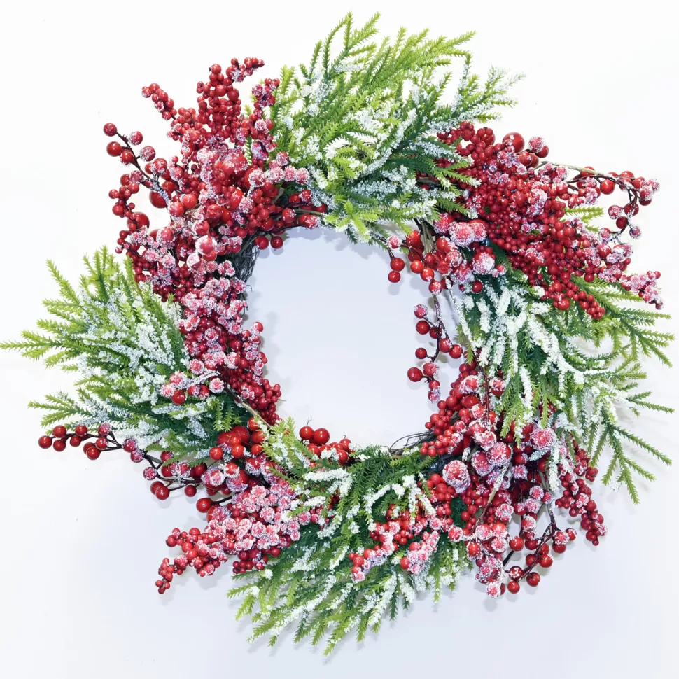 Christmas Forever WREATH GRN 22″ CEDAR W/ FROSTED BERRIES