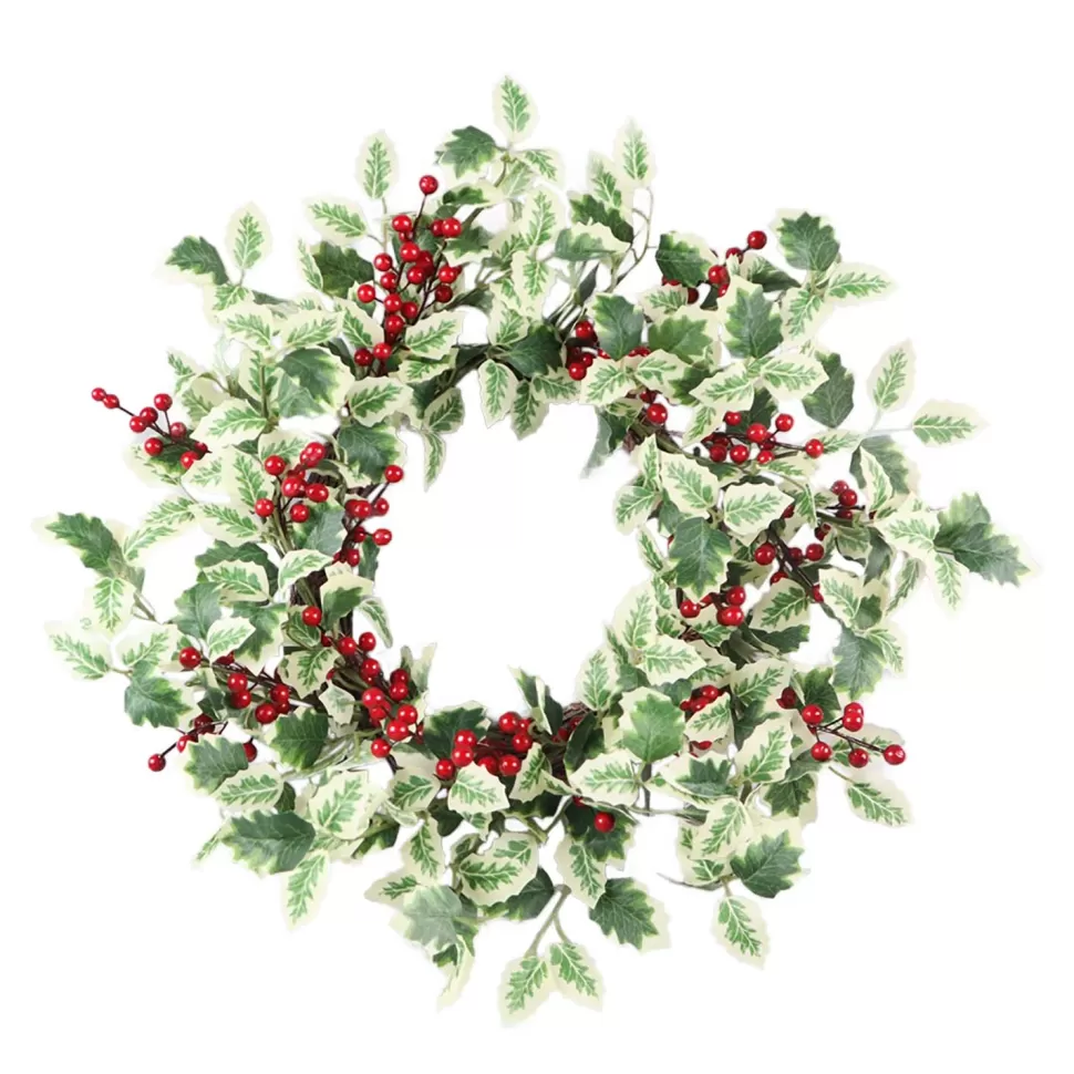 Christmas Forever WREATH GRN 22″ HOLLY LEAF W/RED BERRY