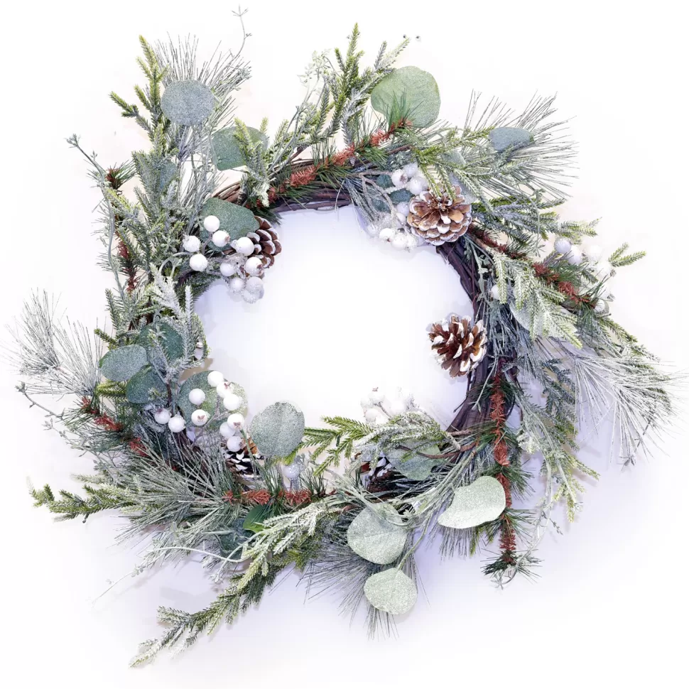 Christmas Forever WREATH GRN 22″ MIXED PINE W/ PINE CONE & WHITE BERRIES