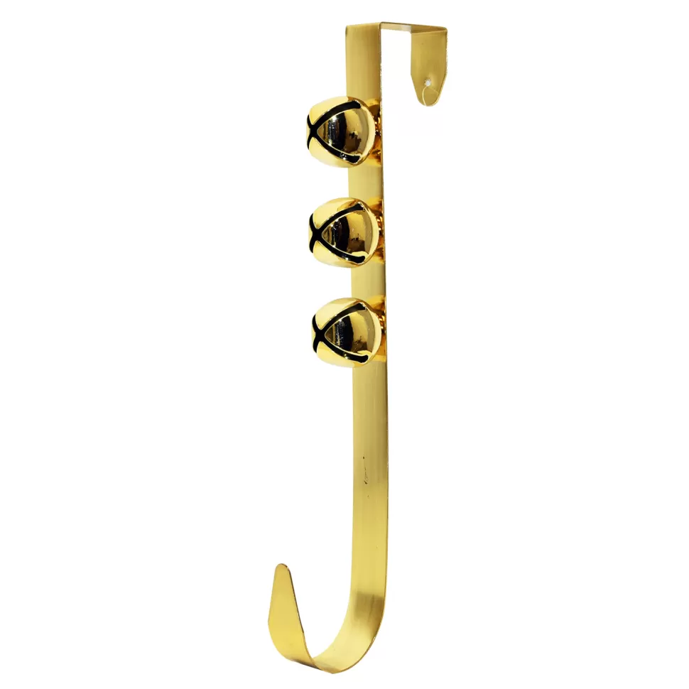 Christmas Forever WREATH HANGER 12″ W/ 3 BELLS SHINY GOLD