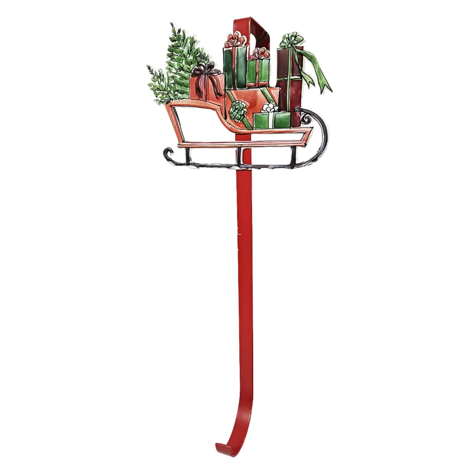 Christmas Forever WREATH HANGER 15.5″ METAL W/ SANTA SLEIGH WITH GIFTS