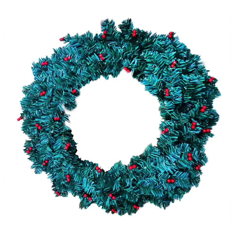 Christmas Forever WREATH NAT. PVC PINE 24″ 200 TIPS W/ RED BERRIES