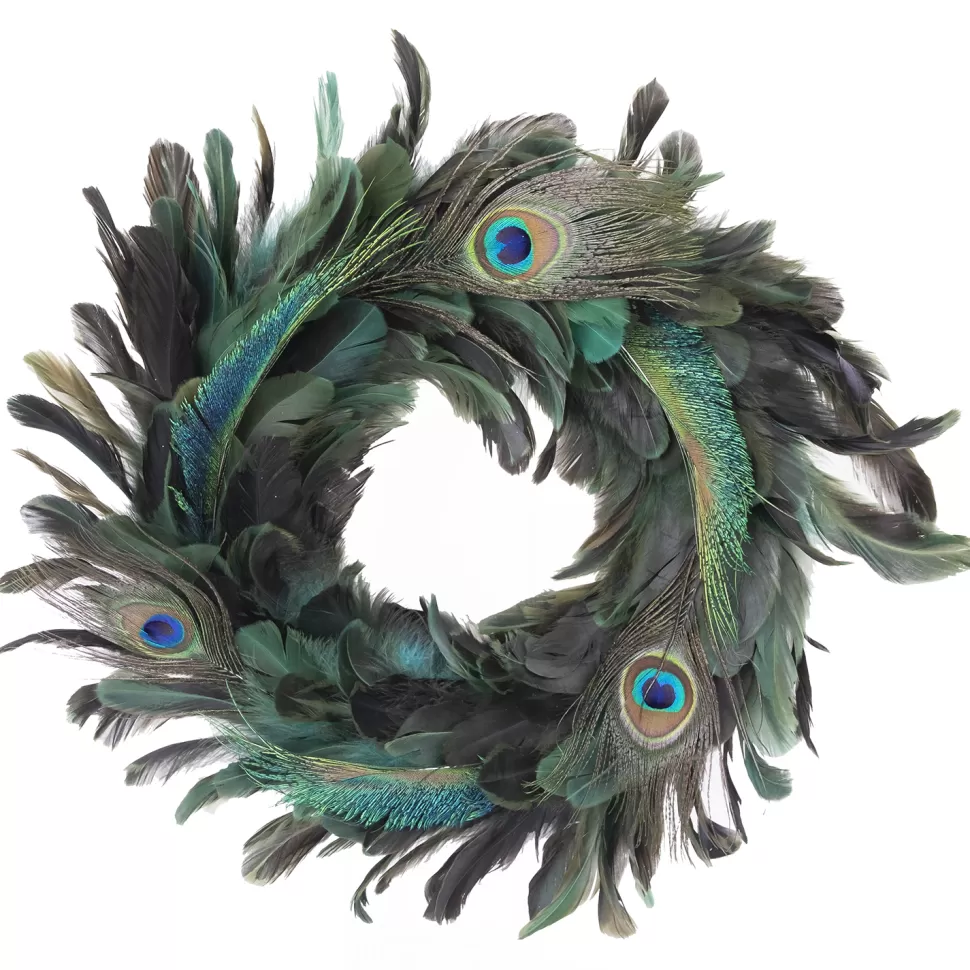 Christmas Forever WREATH PEACOCK FEATHERS 15″