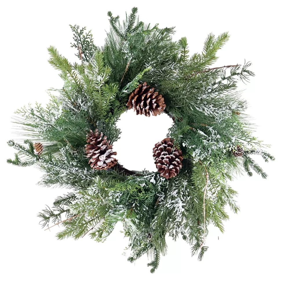 Christmas Forever WREATH PINE 22″ FLOCKED MIXED PINE W/ PINE CONES