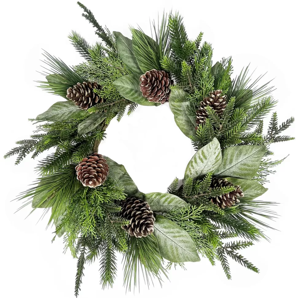 Christmas Forever WREATH PINE 26″ MIXED PINE W/ CEDAR, MAGNOLIA LEAVES & PINE CONES