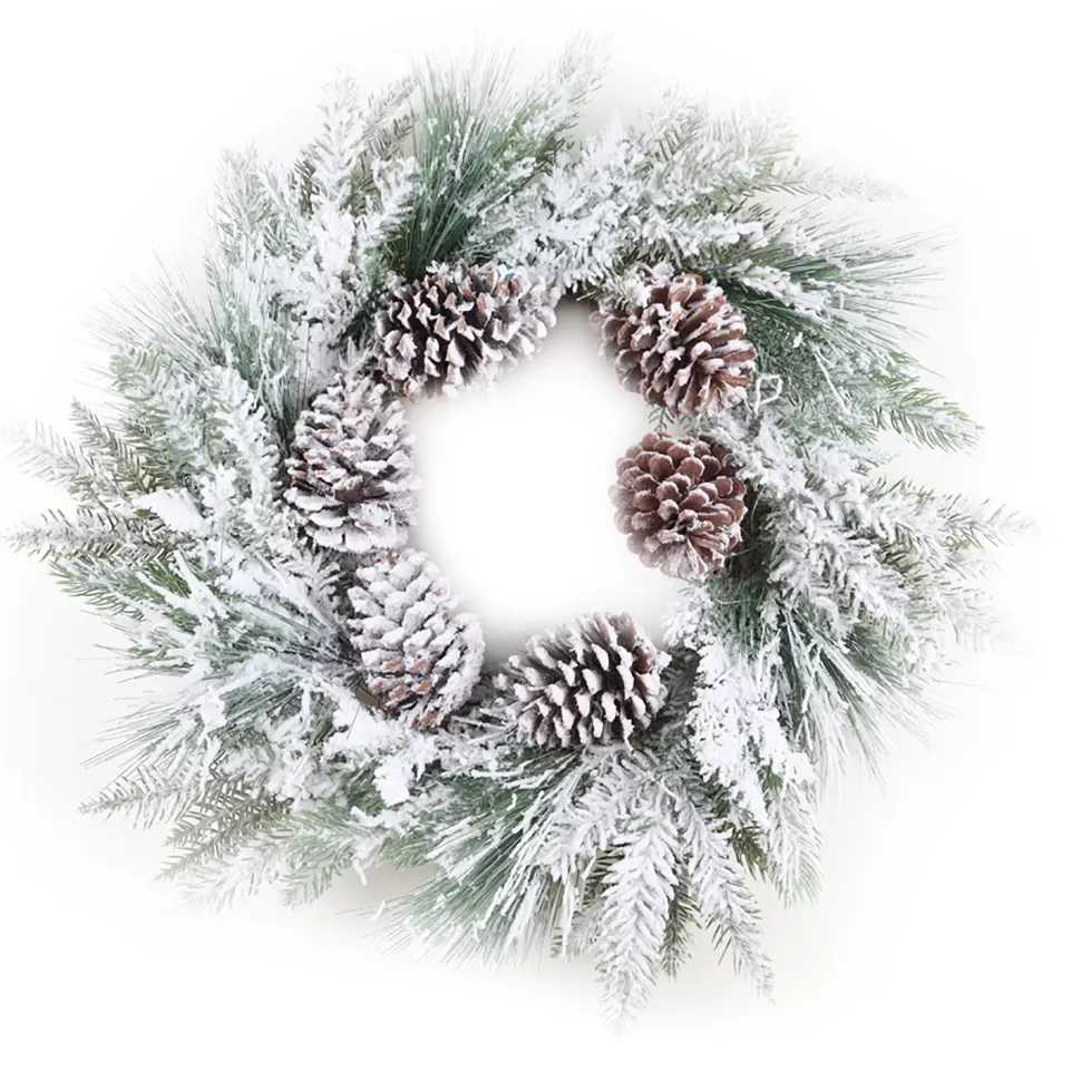 Christmas Forever WREATH PINE FLOCKED 24″ MIXED PINE W/ PINE CONES