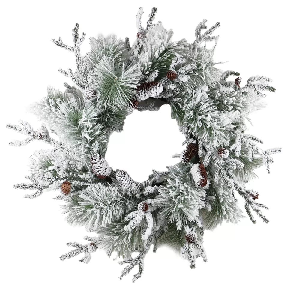 Christmas Forever WREATH PINE FLOCKED 28″ MIXED PINE W/ PINE CONES
