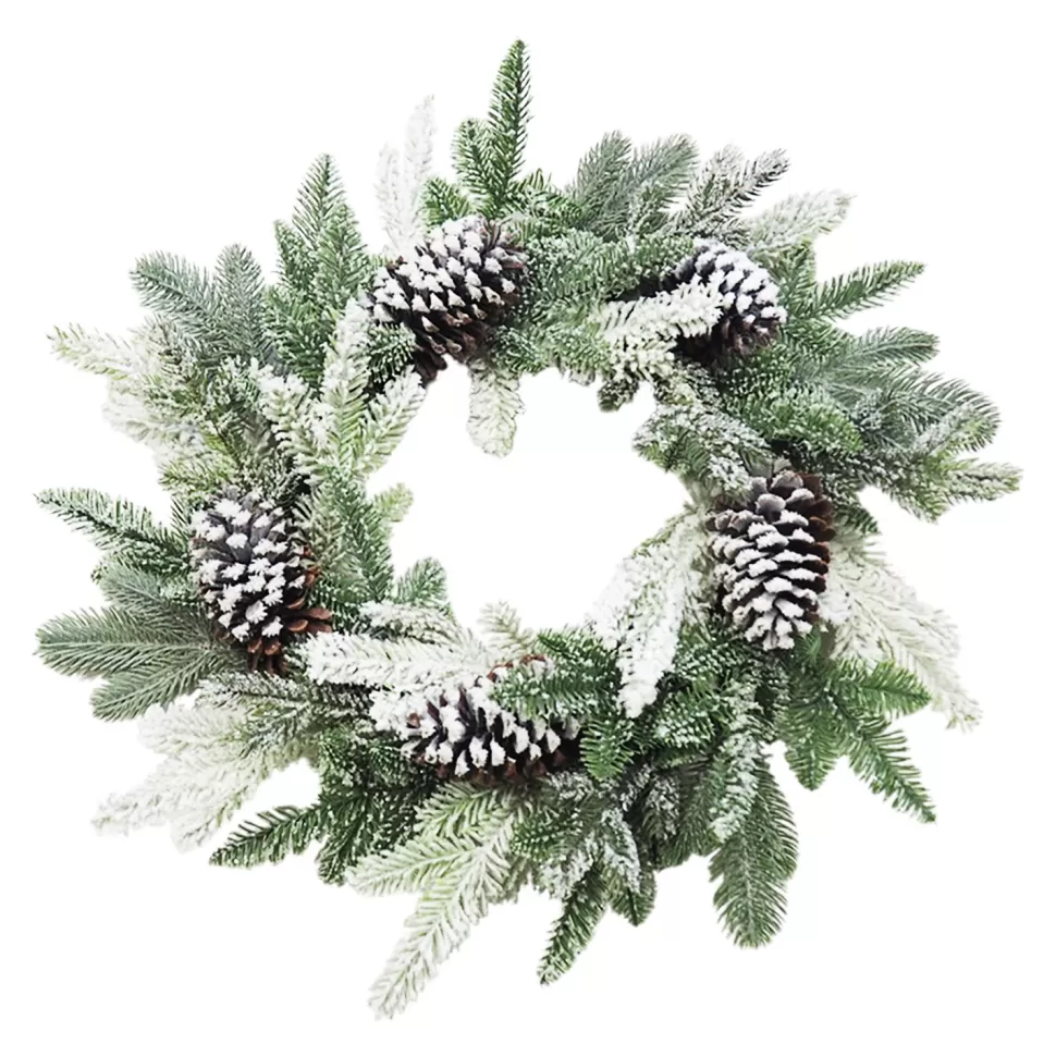 Christmas Forever WREATH PINE FROSTED 24″ W/ NEEDLE PINE & PINE CONES