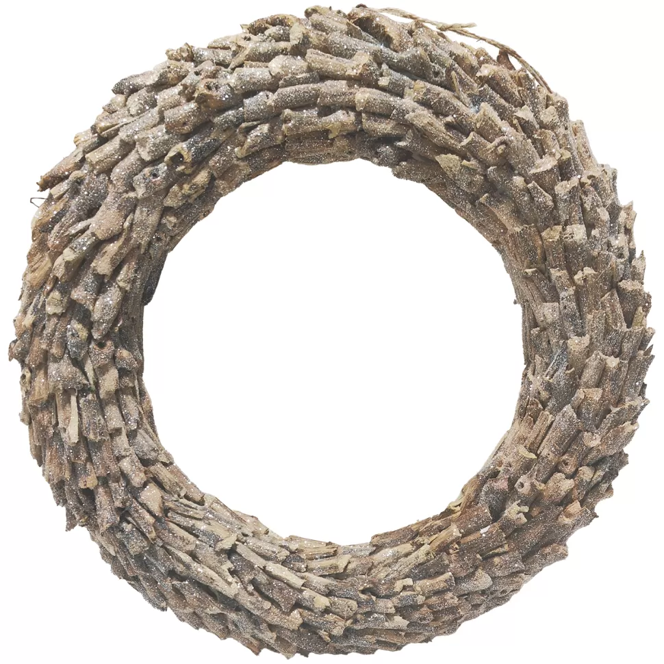 Christmas Forever WREATH RATTAN FROSTED 16.5″ NATURAL/ BIRCH LOOK