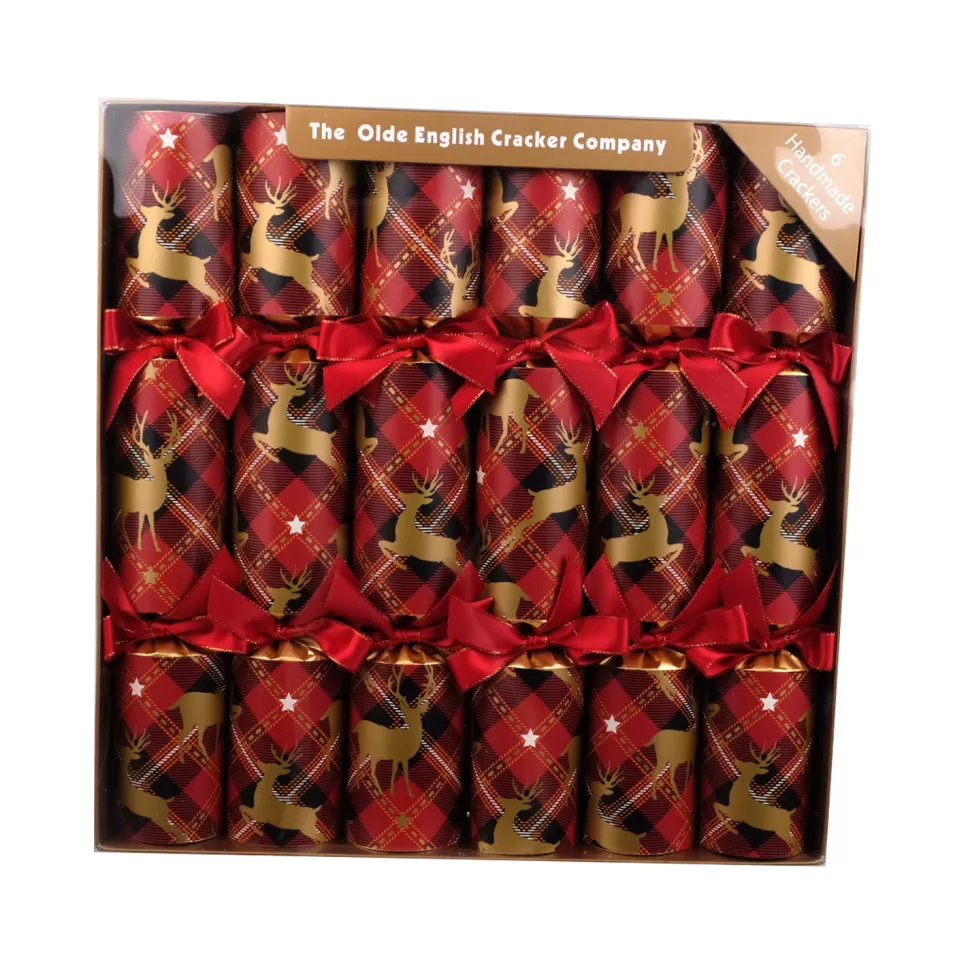 Christmas Forever XMAS CRACKER DLX 6PC X 12″ REINDEER PRNT W/ PINE CONE & BERRIES